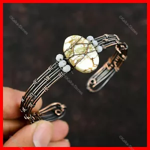 Copper Wild Horse Magnesite Stone Blue Lace Agate Beads Wedding Bangle Bracelet - Picture 1 of 6