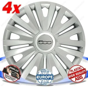 SET 4 BORCHIE RUOTA COPRI CERCHI CALOTTE 14 ROYAL SILVER PER FIAT 500 - Picture 1 of 3