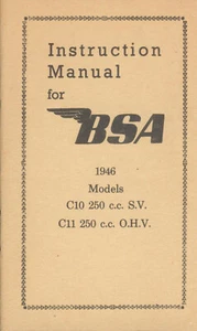 BSA Motorcycle Instruction Book C10 250 SV C11 250 OHV 1946 Maintenance Manual - Picture 1 of 2