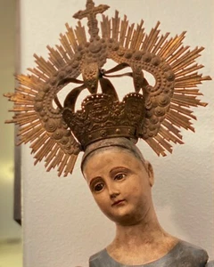 SPANISH GOLD TONE CROWN HALO FOR ANTIQUE SANTOS OR FOR MADONNA VIRGIN STATUE - Picture 1 of 13