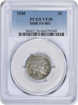 1930 Buffalo Nickel DDR FS-801 VF30 PCGS - Image 1 of 2