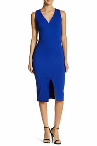 Love...Ady Womens Cobalt Ponte V-Neck Bodycon Dress Size Small A31 - Picture 1 of 11