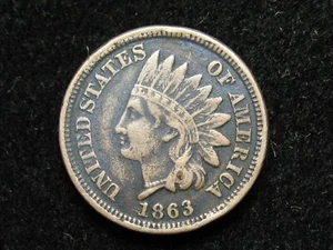ALTER MÜNZVERKAUF !! XF 1863 INDIAN HEAD CENT PENNY mit DIAMANTEN & FULL LIBERTY #16us - Bild 1 von 2