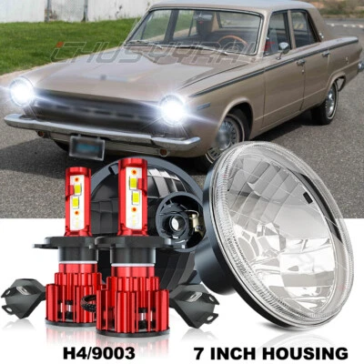 Par de faros LED redondos blancos de 7" haz alto/bajo para Dodge Dart 1964-1976 Raider Foto 1 de 4