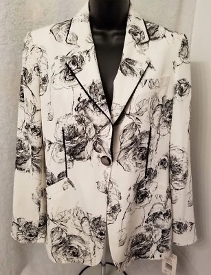 Abrigo Chaqueta Blazer Harve Benard Mujer Talla 8 Blanco Negro Floral NUEVO Foto 1 de 4
