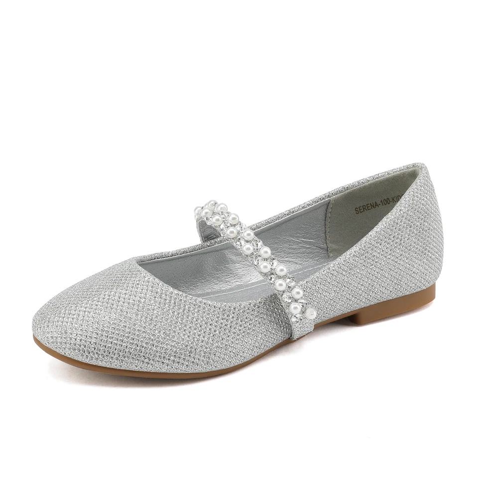 Niñas Mary Jane Zapatos de Vestir Planos Estrás Boda Baile Zapatos Foto 1 de 4