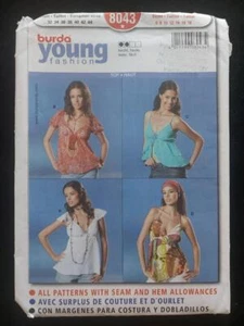 8043 Burda Young Misses Tops & Halter Style Tops Pattern Size 6-18 Rated  Easy - Picture 1 of 2