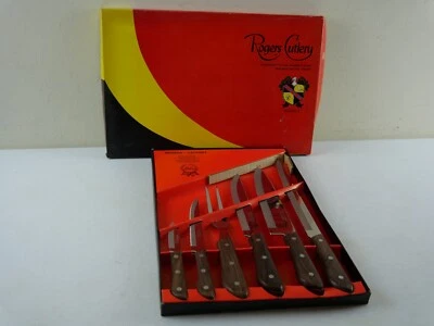 Juego de cuchillos de cocina vintage ROGERS CUTLERY 6 piezas tierra hueca SS y palo de rosa NUEVO Foto 1 de 4