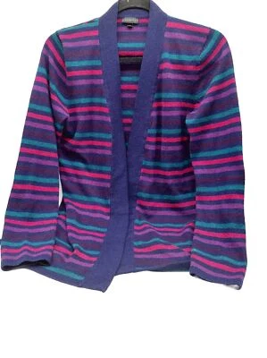 Cárdigan largo Talbots mezcla lana de cordero púrpura rosa rayas frente abierto talla mediana  Foto 1 de 4