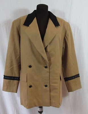 Tan Wool Double Breasted Blazer Black Trim Hand Made Medium to Large - Image 1 of 4