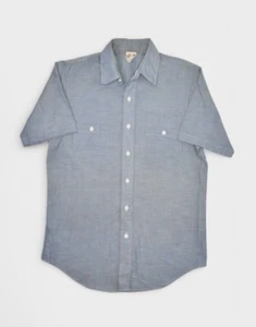 Vintage Chambray Shirt Mens M Our Best Short Sleeve Button Up Workwear 80s - Picture 1 of 9