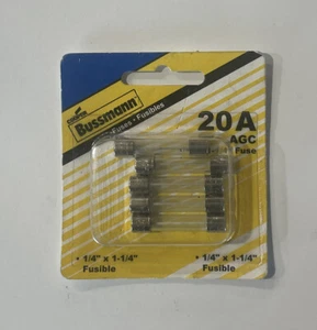 Bussmann Buss 20 amp AGC Automotive Glass Fuse Assortment 1/4" 5pk BP/AGC-20-RP - Picture 1 of 2