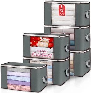 90L Large Storage Bags, 6 Pack Clothes Storage Bins Foldable Closet Organizers S - Picture 1 of 8