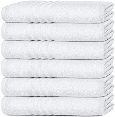 Bath Towels Cotton  Soft Lightweight and absorbent - 22x44 Inch - 6 Pack - White - Image 1 of 4