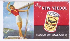 VEEDOL motor oil 40s Usa cartoncino pubblicitario pin up William Medcaff - K017 - Foto 1 di 1