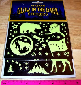 Alaska Glow in the Dark Stickers - 11 large many small, moose, bear, more - Picture 1 of 3