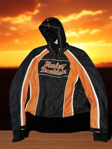 Abrigo/chaqueta de montar Harley Davidson 3 en 1 para mujer. Talla L. Gran abrigo naranja y azul - Imagen 1 de 9