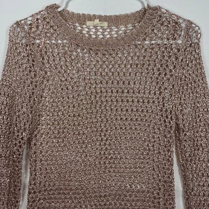 Top donna Love Sen oro rosa metallizzato maglia uncinetto manica lunga taglia S/M - Foto 1 di 8