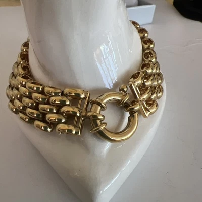 Brazalete Romanza Italia Placa Oro 18k Sobre Bronce Grueso Pantera Eslabón 8" Foto 1 de 4