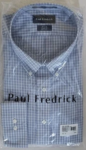 Paul Fredrick Cotton Shirt With Contrast Trim - Blue 18.5" - 35" - Picture 1 of 5