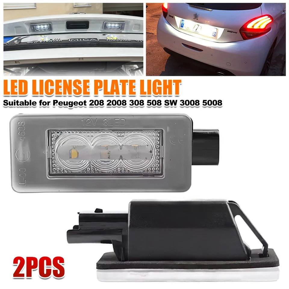 2x LED Licence Number Plate Light Fit For Peugeot 208 2008 308 508 SW 3008 5008 - image 1 of 4