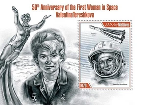Hoja de estampillas espaciales de cosmonauta primera mujer de Valentina Tereshkova #2 (2013 Maldivas) - Imagen 1 de 1