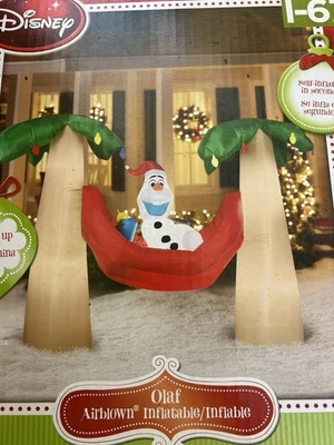 NEW Disney Gemmy 7.5’ Wide Lighted Christmas Olaf In Hammock Inflatable Airblown - Image 1 of 3