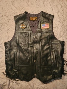 Harley Davidson Weste Herren XL Schwarz Leder Legendary Eagle Patch 2A Taschen - Bild 1 von 12