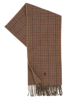 NWT Polo Ralph Lauren OLIVE GREEN & TAN Glen Plaid Wool Blend Scarf - Image 1 of 4