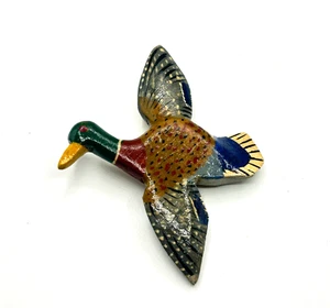 Spilla volante vintage fatta a mano in legno dipinto anatra di Mallard uccellino - Foto 1 di 7