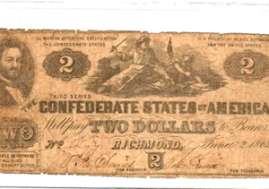 $2 "SLAYER NOTE" (CONFEDERATE) 1800'S "VIOLENT SCENE" $2 "SLAYER NOTE" RARE!!!! - Picture 1 of 3