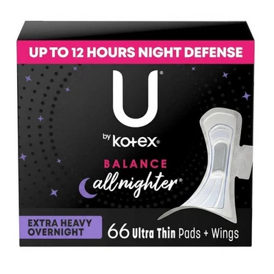 U BY KOTEX Ultra Thin Balance Pads with Wings, Extra Heavy Absorbency, 66 Count - FAST SHIP