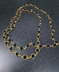 Light Blue Bezel Set Faceted Crystal Glass Bead 35” Gold Tone Necklace Jewelry - Picture 1 of 4