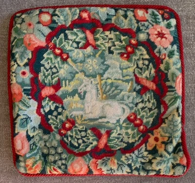 The Unicorn In The Garden Tapestry Pillow Cover,  Hand Done,  Approx 13x13 - Image 1 of 4