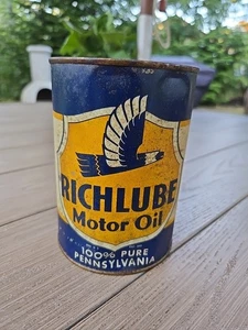 Vintage Richlube Motor Oil Can 1 Quart (Full) Richfield Pennsylvania Penn - Picture 1 of 11