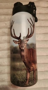 Wildlife- Deer- 40 Oz Stainless Steel Large Water Bottle W) Screw Top Handle - Picture 1 of 6