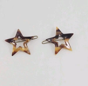 Vintage Faux Tortoise Shell Star Barrettes Made In France 1 Inch Set Of 2 - Picture 1 of 5