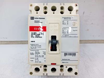 Disyuntor Cutler Hammer 150 Amp 3 polos 240 VCA / 125 VDC 65kA ED3150 *Rojo* Foto 1 de 4