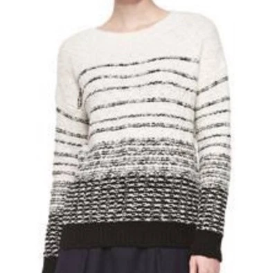  Vince Textured Variegated Stripe Fuzzy Wool Blend Crew Neck Sweater Size Medium - Image 1 of 4