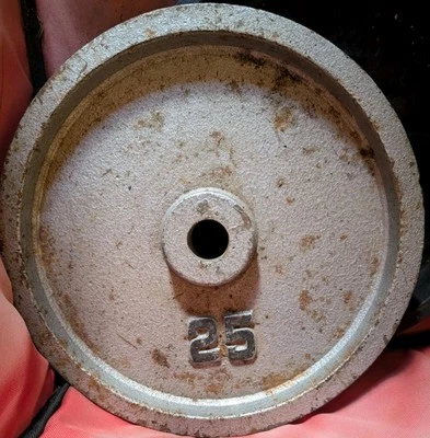 Plato profundo vintage de 25 lb sin marca placa de peso olímpica Fat Script Foto 1 de 2