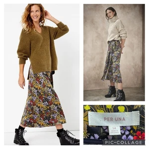 PER UNA Satin Midi Skirt - Size 14 Floral Straight Wrapover Pleated Belt Midaxi - Picture 1 of 15