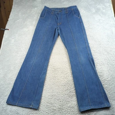 True Vintage 70s Jeans Mens Measures 30x31 Blue Pintuck Flared Disco Denim Dark - Image 1 of 4