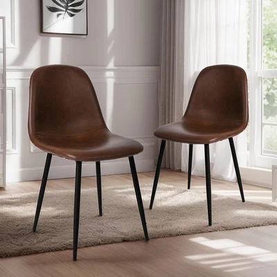 Set of 2 Faux Leather Dining Chairs – Modern Armless Kitchen & Living Room Ch... - Image 1 of 4