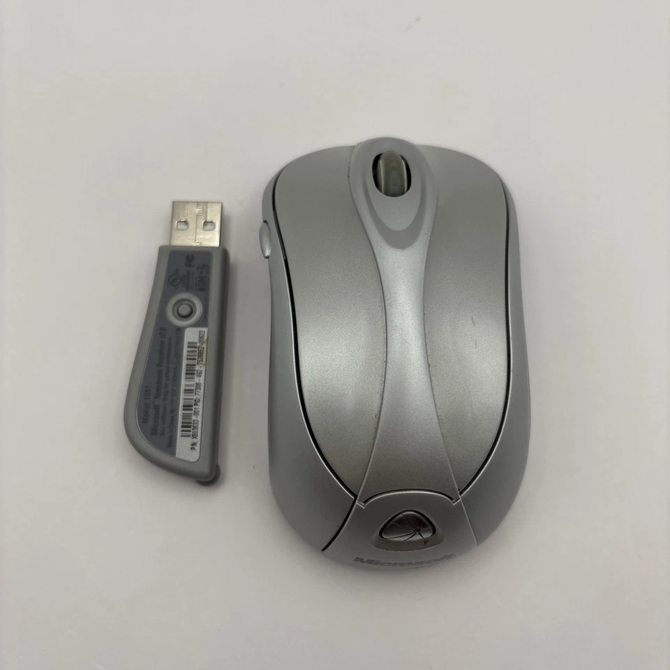 Microsoft Wireless Laser Mouse Silver 6000 Model 1054 W/ USB Receiver - Image 1 of 4
