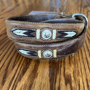 Tony Lama Western Style Ledergürtel 34" Muschel & Silber Medaillon Design Cowboy - Bild 1 von 7
