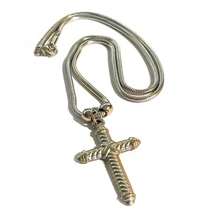 Collana snake da uomo con croce in acciaio inox catenina rosario lunga 50 cm - Foto 1 di 10