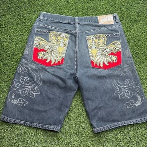 Vintage Y2K Atti Denim bestickte Shorts Herren 36 weites Bein Skater Pfeife lang - Bild 1 von 11
