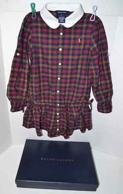 Ralph Lauren Girls Shirt Dress Size 5 Twill Plaid Long Sleeve EUC - Image 1 of 4