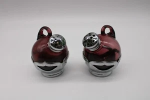 Vintage Farber Bros Purple Glass w Silver Tone Salt & Pepper Shakers - 2.5" T - Picture 1 of 8