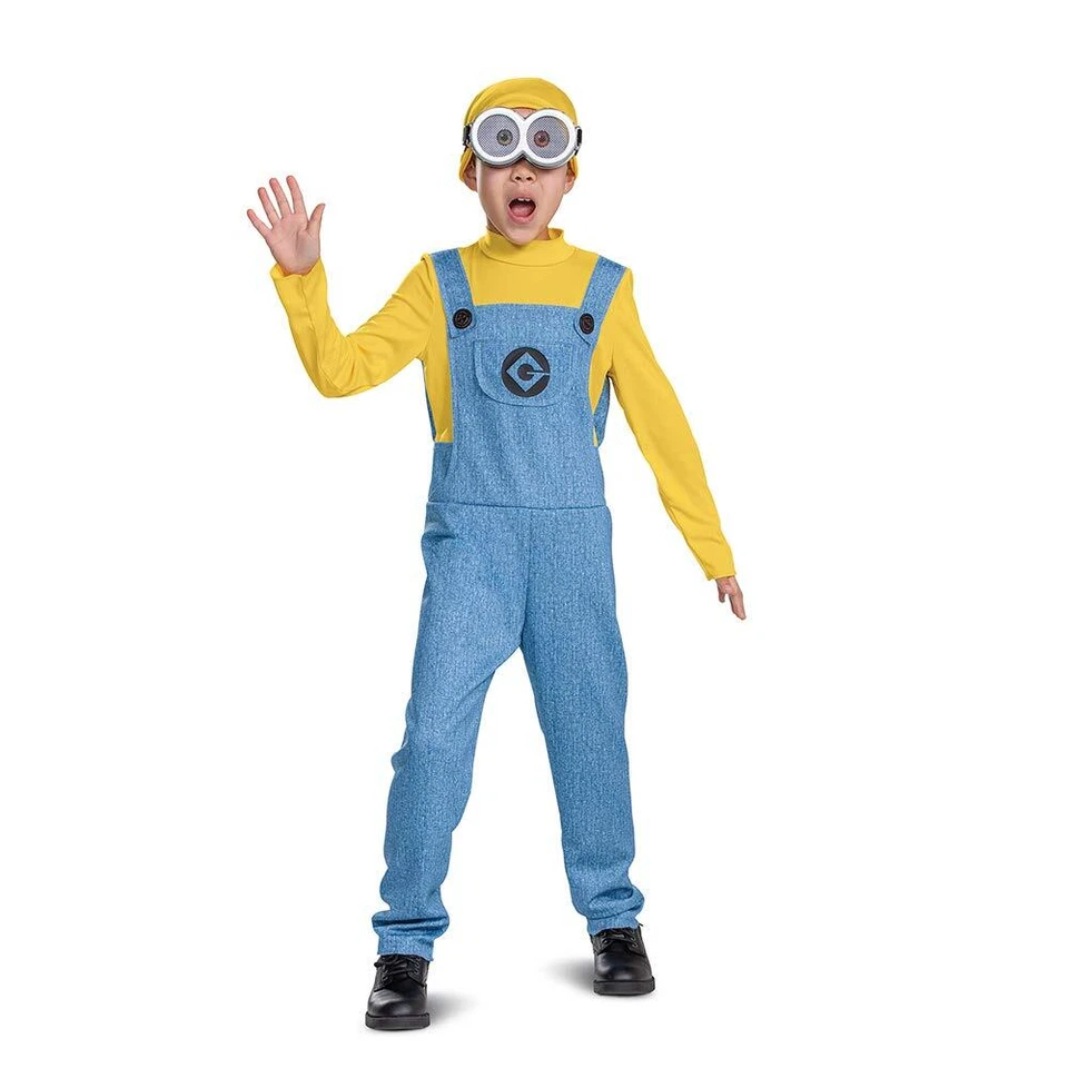 Bob Minions Costume for Kids, Jumpsuit Outfit with Goggles and Hat Small 4-6 - Image 1 of 1